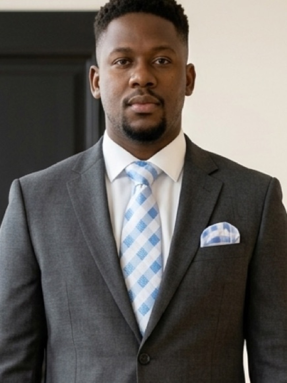 Blue and White Checkered Tie Set